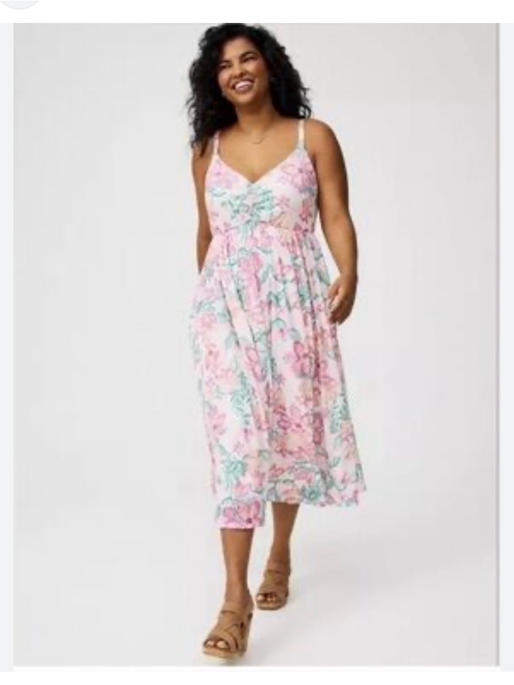 NWT Torrid midi dress features a pink and white floral pattern size 1